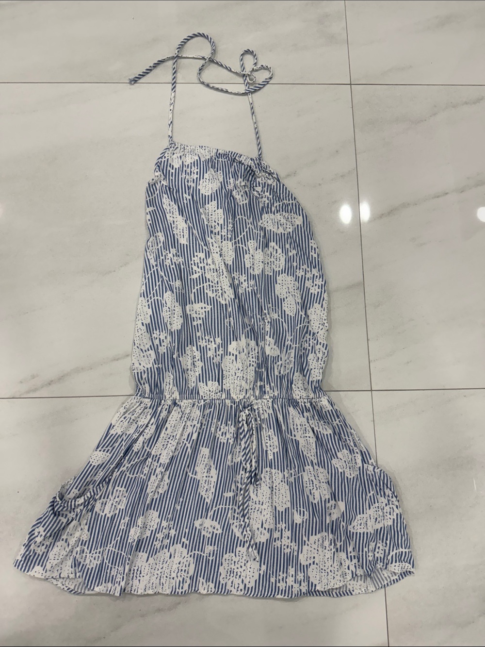 Mustard Seed Blue and White Floral Halter Dress